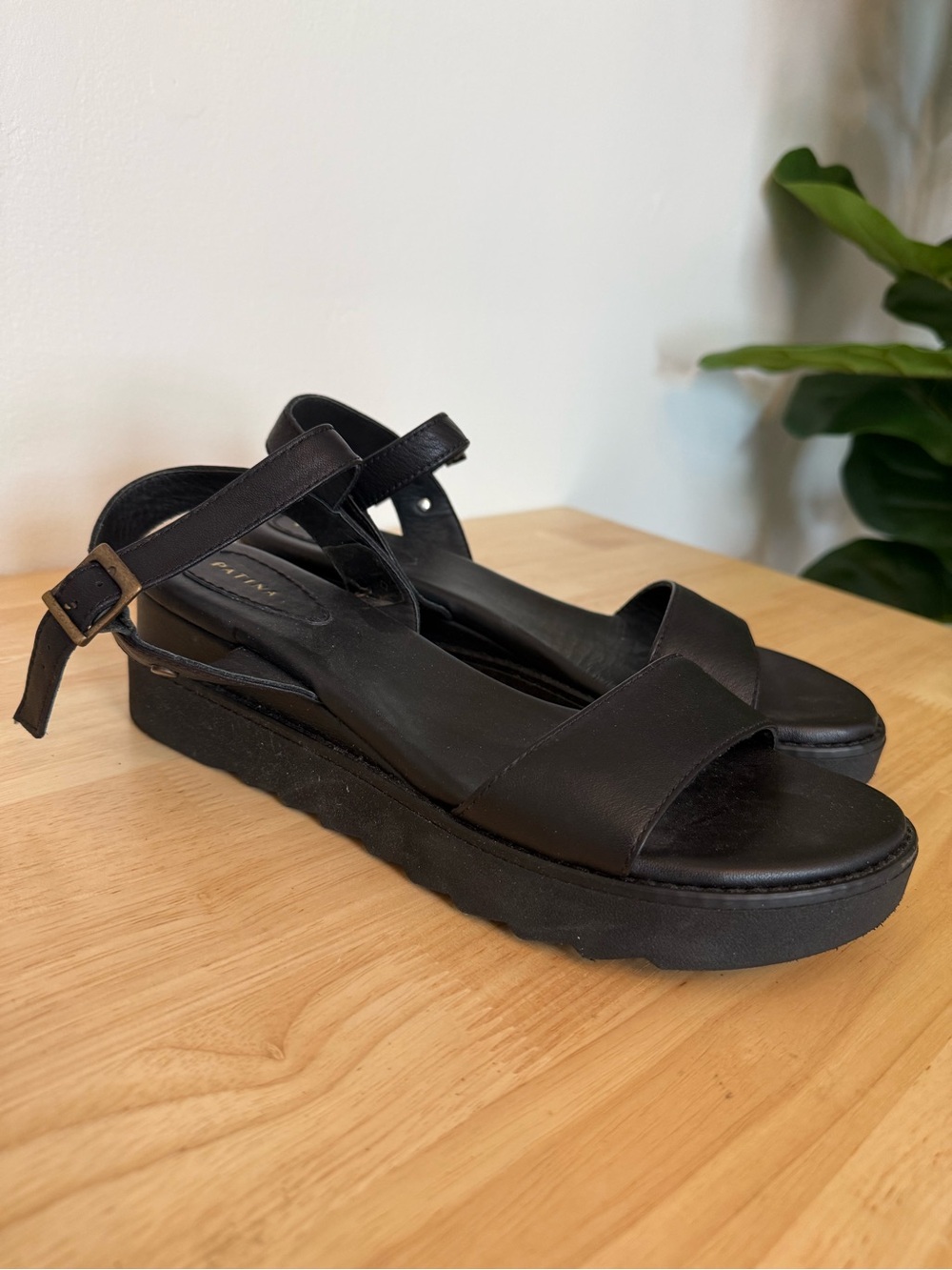 Patina Black Platform Ankle-Strap Sandals